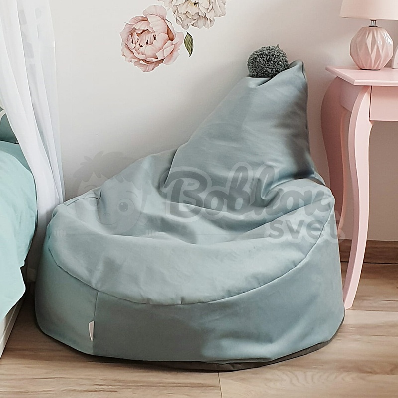 Sedací vak / puf s ozdobným brmbolcom kolekcia VELVET - tmavá mäta