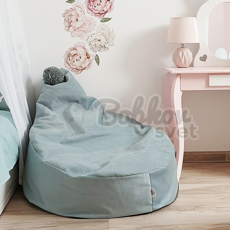 Sedací vak / puf s ozdobným brmbolcom kolekcia VELVET - tmavá mäta