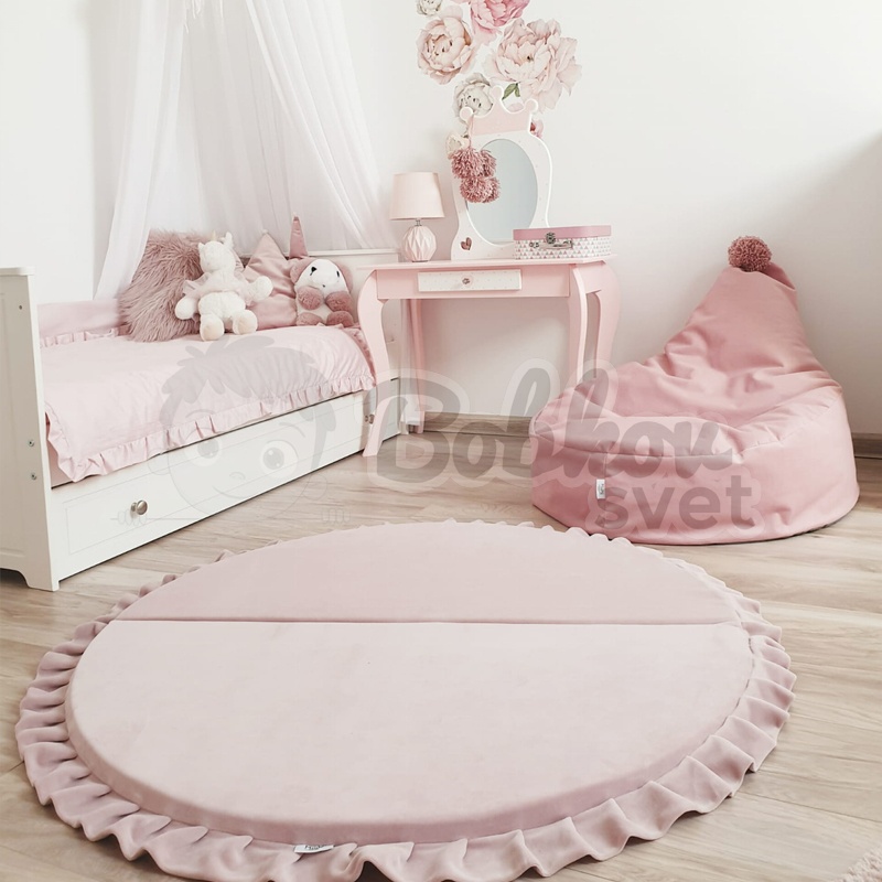 Sedací vak / puf s ozdobným brmbolcom kolekcia VELVET - ružový