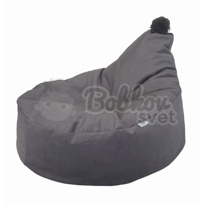 Sedací vak / puf s ozdobným brmbolcom kolekcia VELVET - tmavo sivý