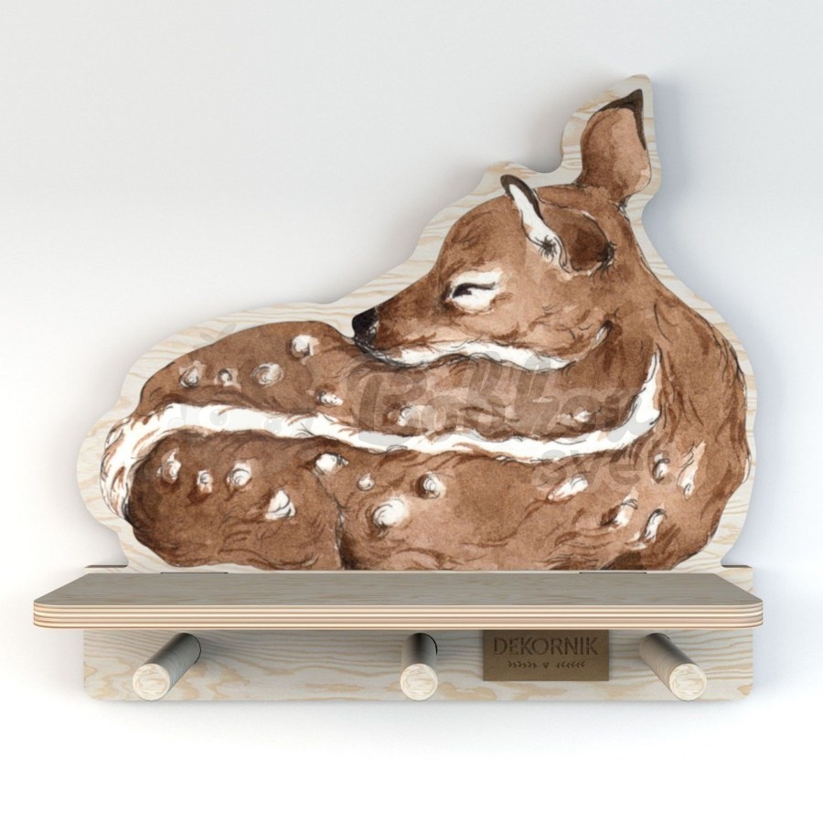 Drevená detská polička s vešiakom NATURE design - Deer