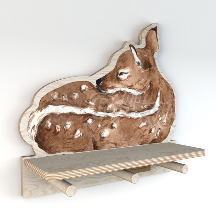 Drevená detská polička s vešiakom NATURE design - Deer