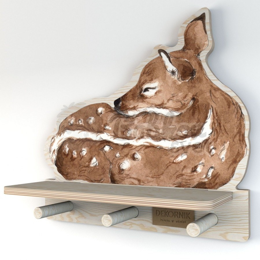 Drevená detská polička s vešiakom NATURE design - Deer