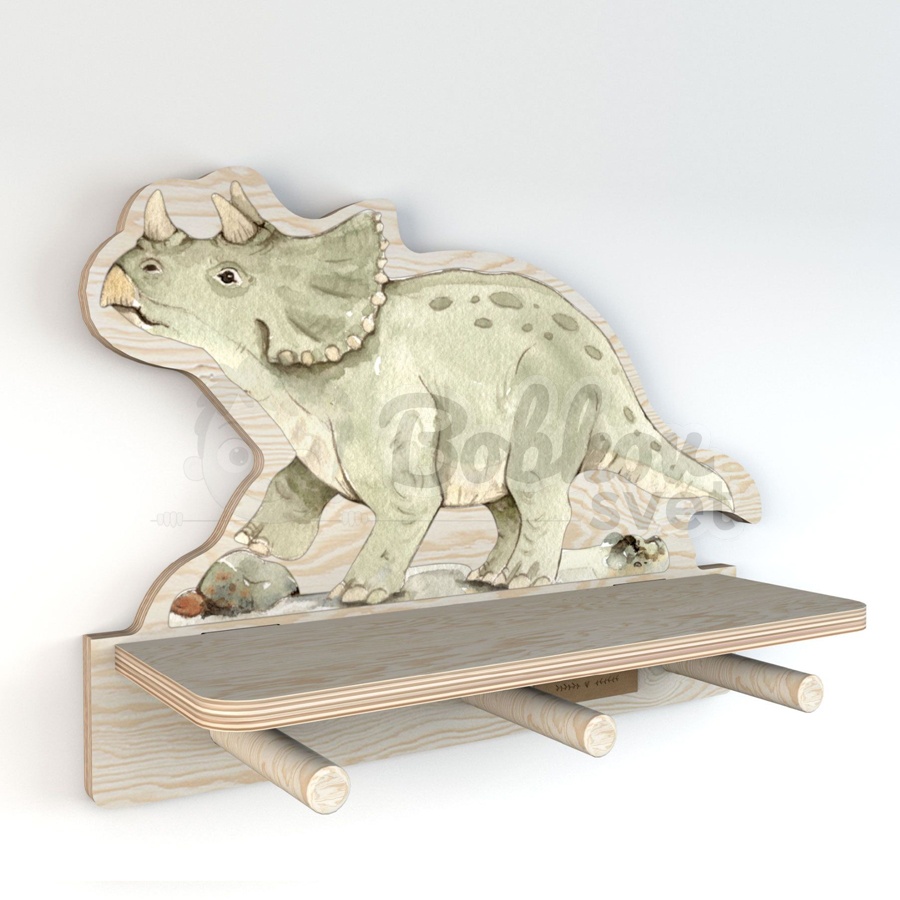 Drevená detská polička s vešiakom NATURE design - Dino
