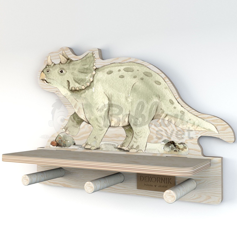 Drevená detská polička s vešiakom NATURE design - Dino