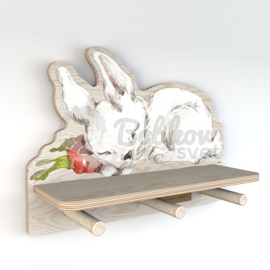 Drevená detská polička s vešiakom NATURE design - Rabbit