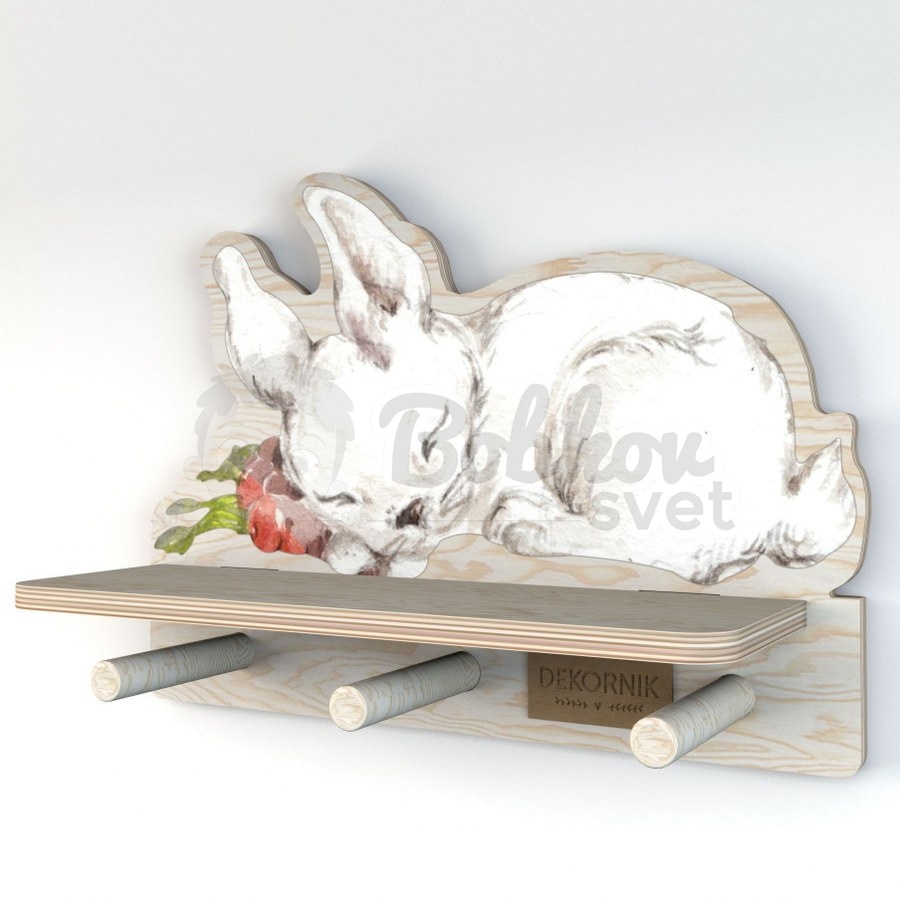 Drevená detská polička s vešiakom NATURE design - Rabbit