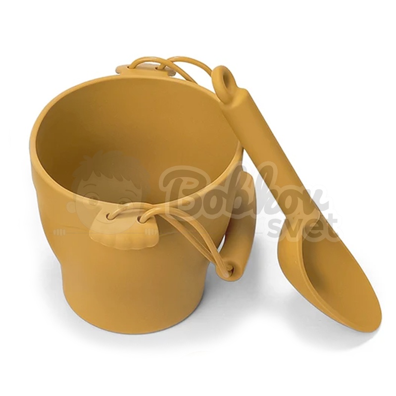 Silikónový set do piesku 8ks - SADA formičiek s vedierkom - MUSTARD