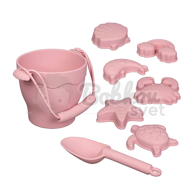 Silikónový set do piesku 8ks - SADA formičiek s vedierkom - PINK