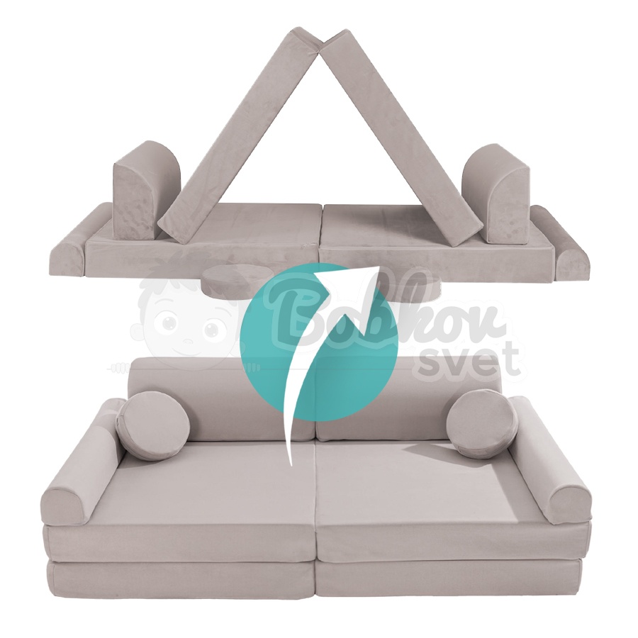 Veľký skladací bunker / detské ihrisko / pohovka - SOFA velvet light GRAY 160 cm