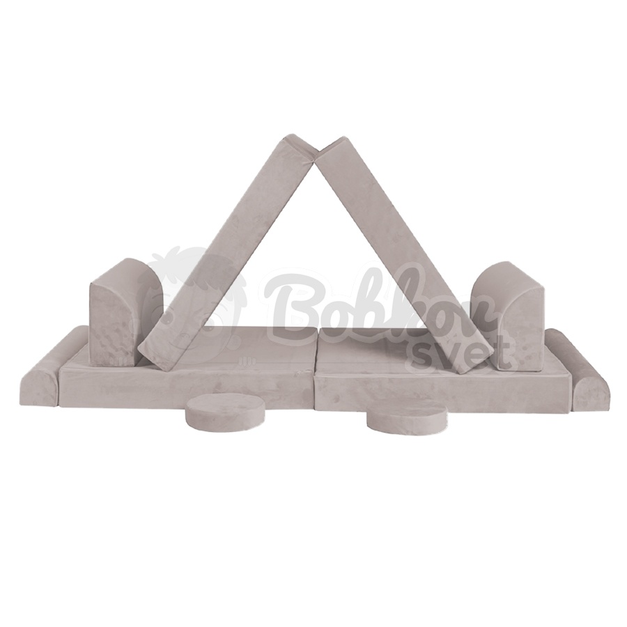 Veľký skladací bunker / detské ihrisko / pohovka - SOFA velvet light GRAY 160 cm