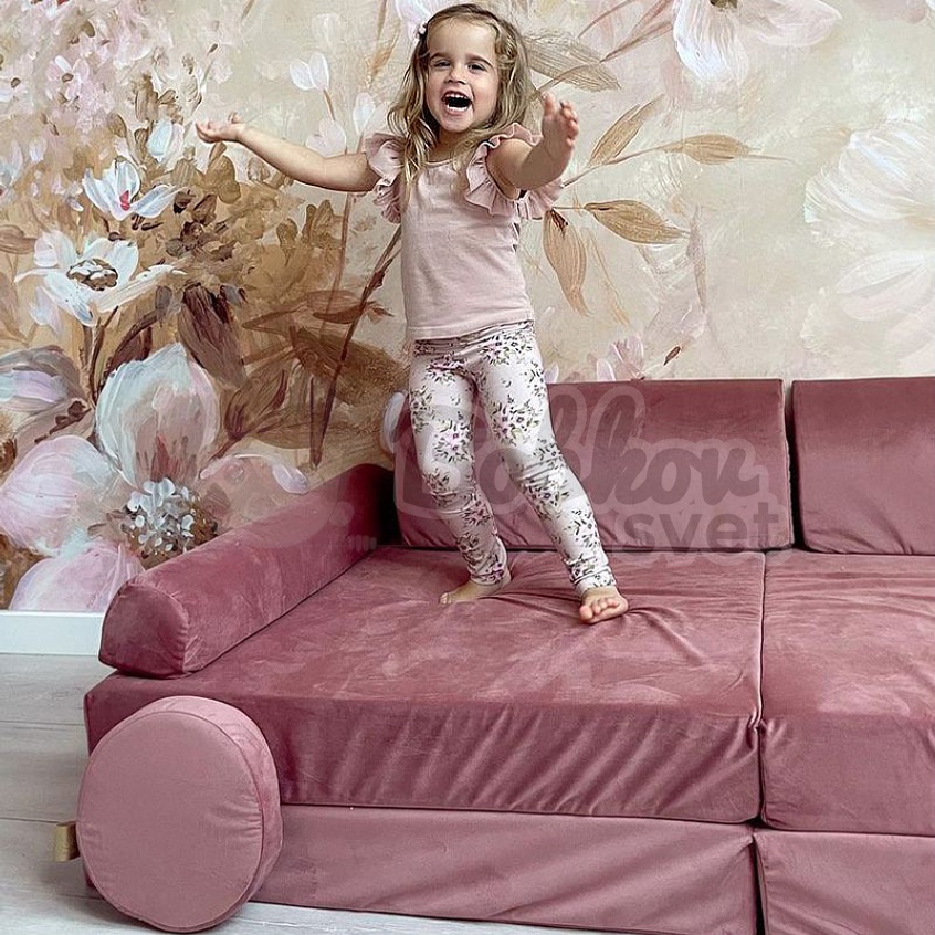 Veľký skladací bunker / detské ihrisko / pohovka - SOFA velvet PINK 160 cm