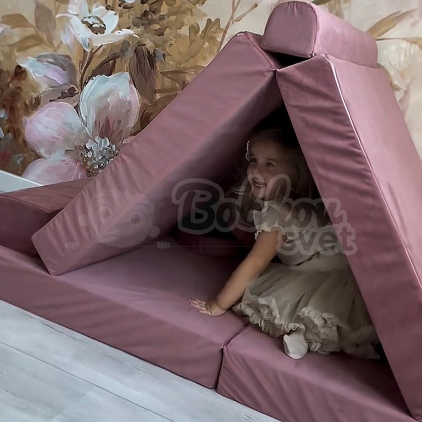 Veľký skladací bunker / detské ihrisko / pohovka - SOFA velvet PINK 160 cm