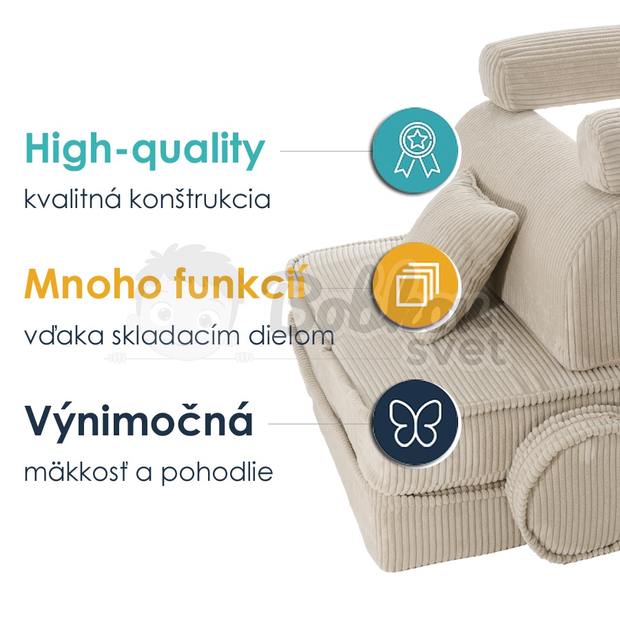Veľký skladací bunker - SOFA premium Corduroy Estetic - ECRU 160 cm