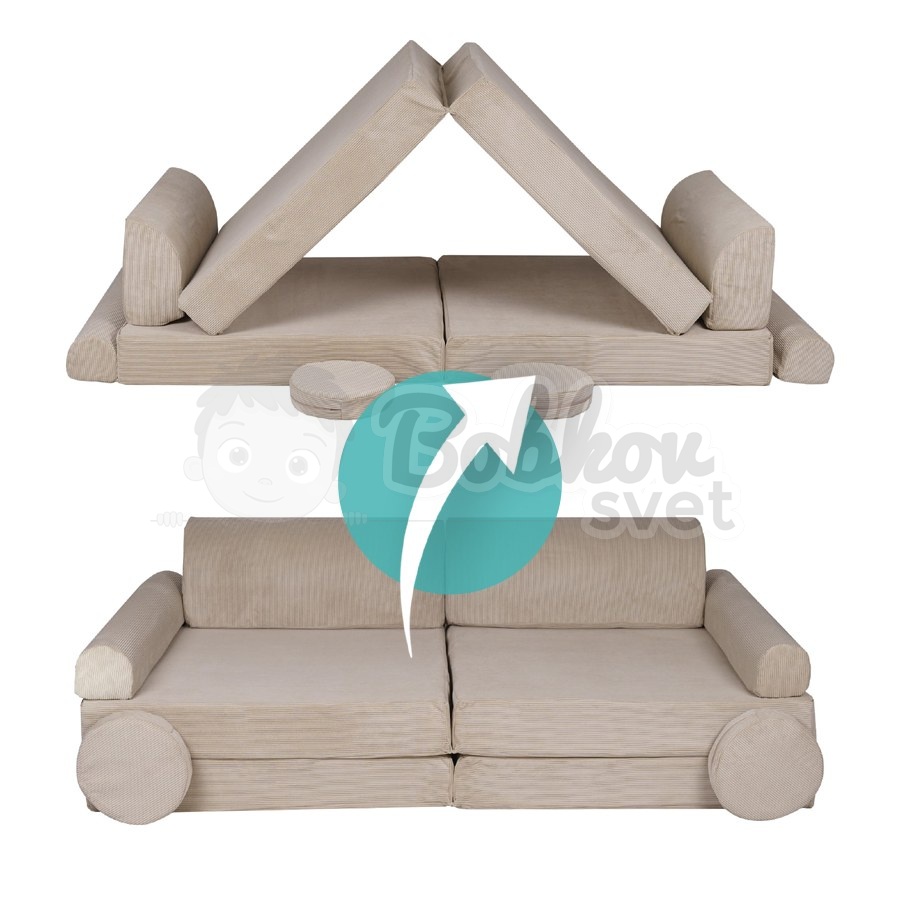 Veľký skladací bunker / detské ihrisko / pohovka - SOFA premium SLIM Corduroy ECRU 160 cm