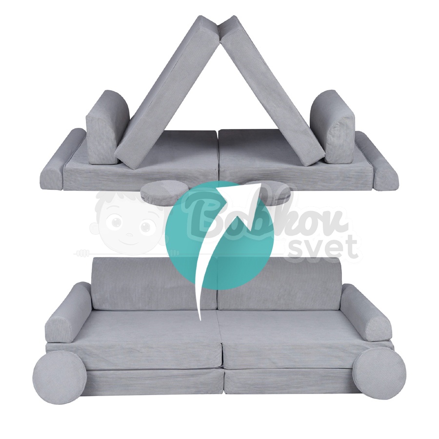 Veľký skladací bunker / detské ihrisko / pohovka - SOFA premium SLIM Corduroy GRAY 160 cm