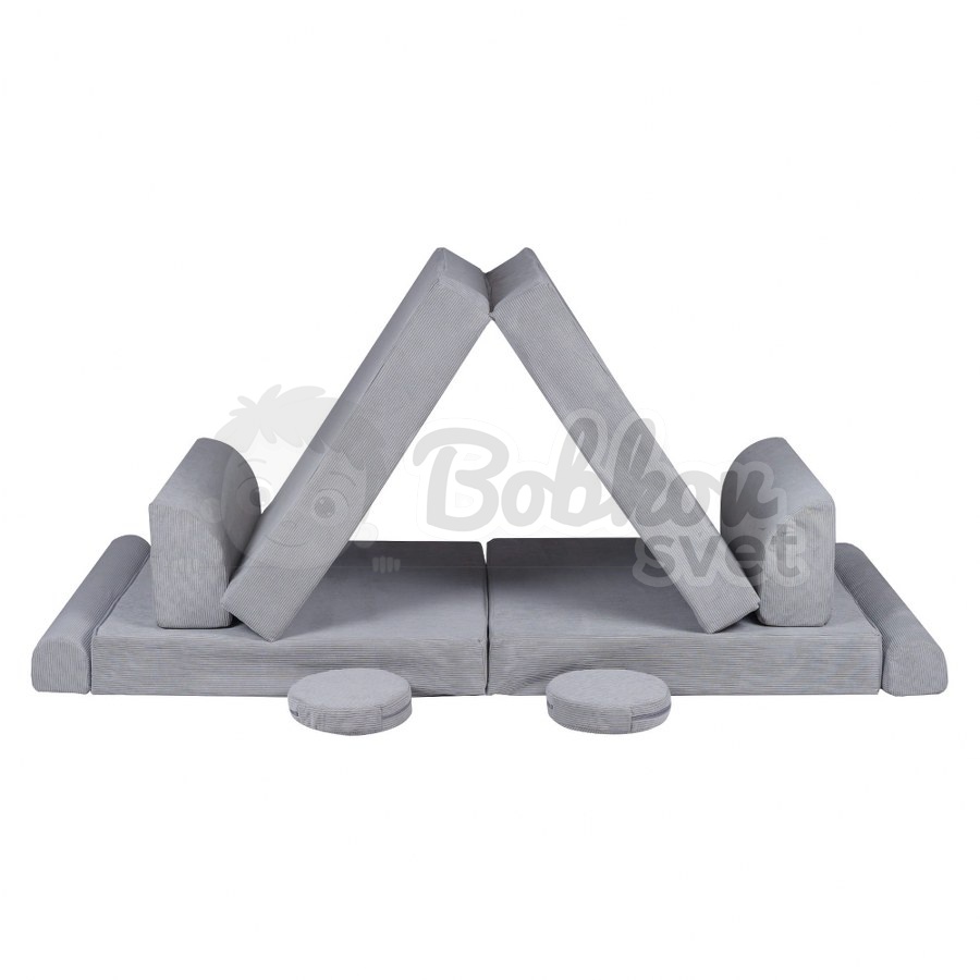 Veľký skladací bunker / detské ihrisko / pohovka - SOFA premium SLIM Corduroy GRAY 160 cm