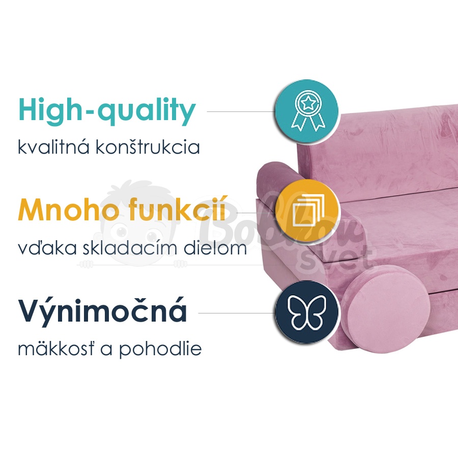 Veľký skladací bunker / detské ihrisko / pohovka - SOFA velvet light GRAY 160 cm