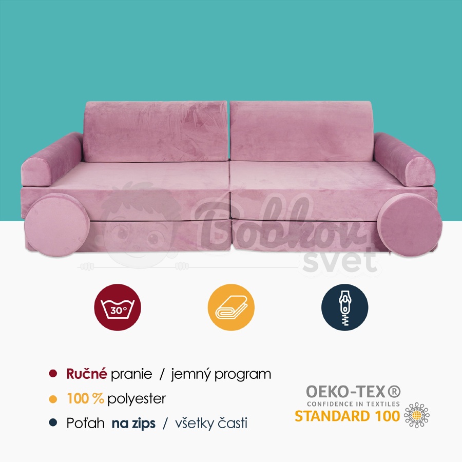 Veľký skladací bunker / detské ihrisko / pohovka - SOFA velvet light GRAY 160 cm
