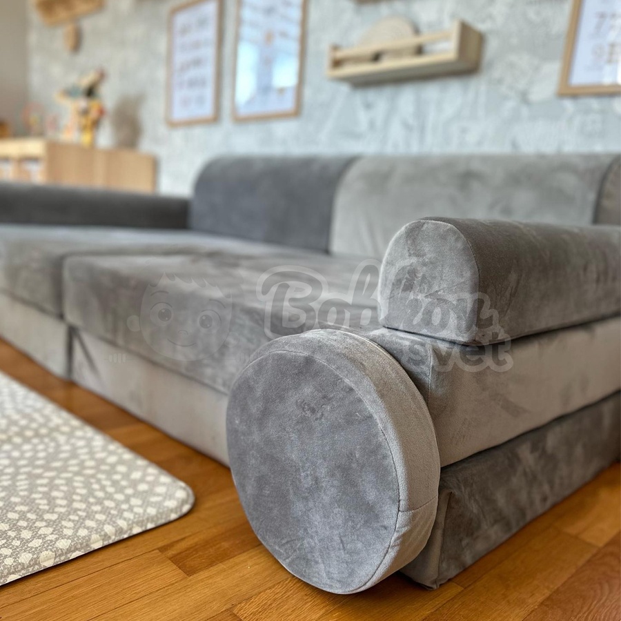 Veľký skladací bunker / detské ihrisko / pohovka - SOFA velvet GRAY 160 cm