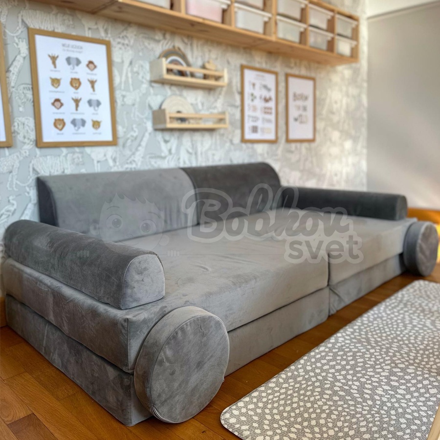 Veľký skladací bunker / detské ihrisko / pohovka - SOFA velvet GRAY 160 cm
