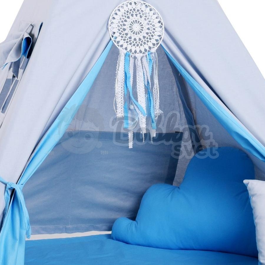 Teepee stan pre deti set s príslušenstvom - sivomodrý