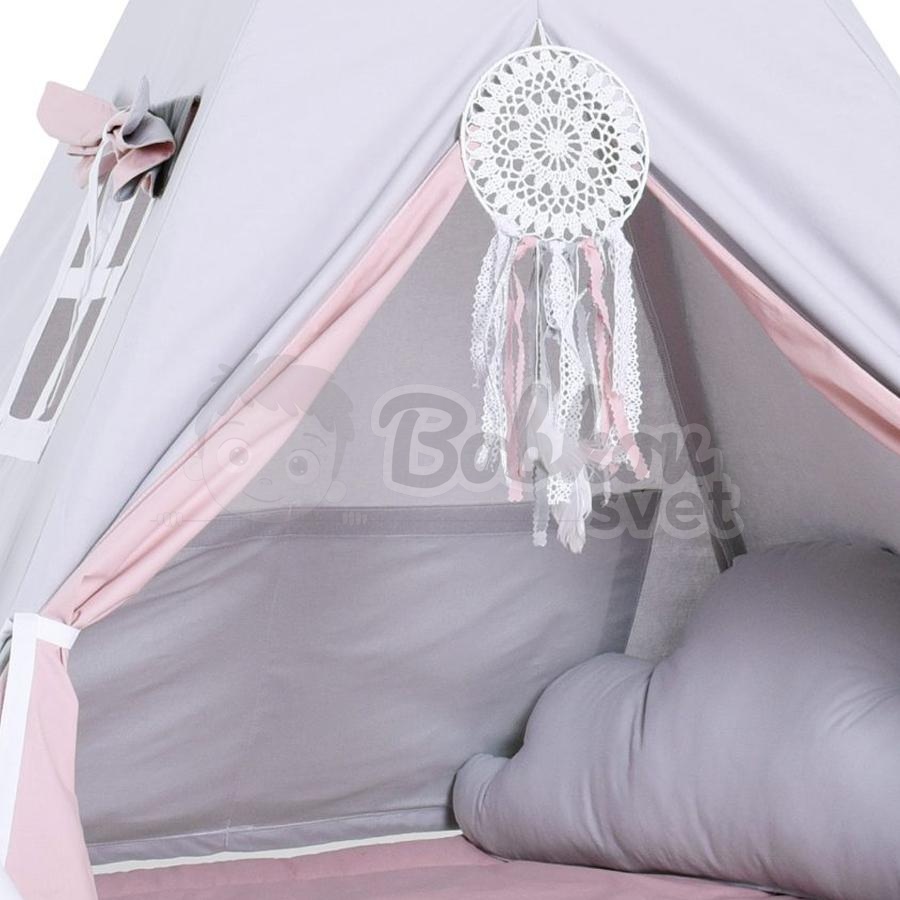 Teepee stan pre deti set s príslušenstvom - sivoružový