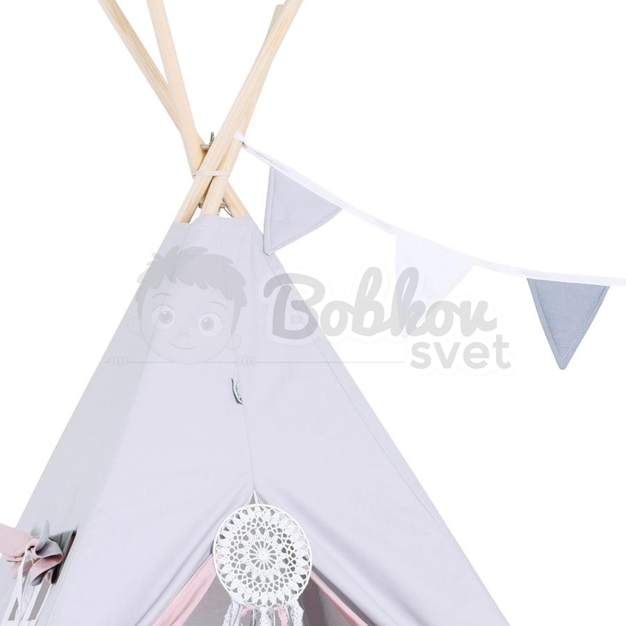 Teepee stan pre deti set s príslušenstvom - sivoružový