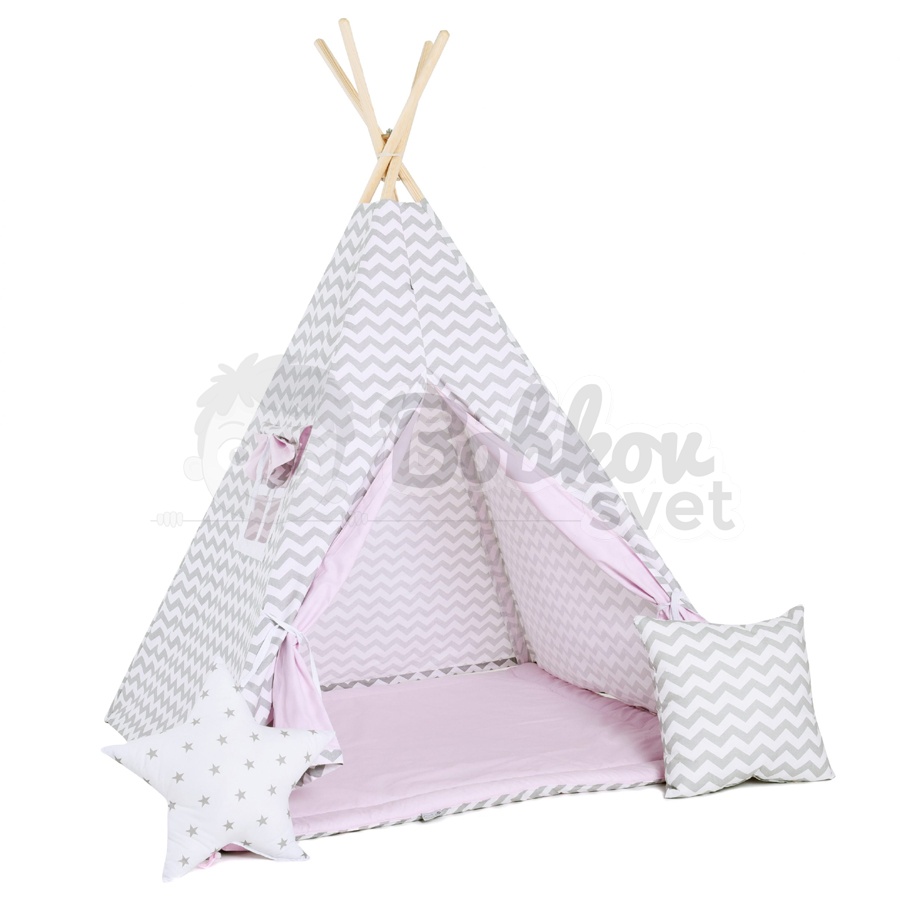 Teepee stan pre deti set s príslušenstvom - Cik cak ružový