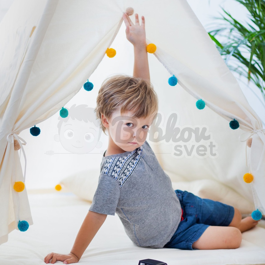 Teepee stan pre deti set s príslušenstvom - Dúhové pompoms