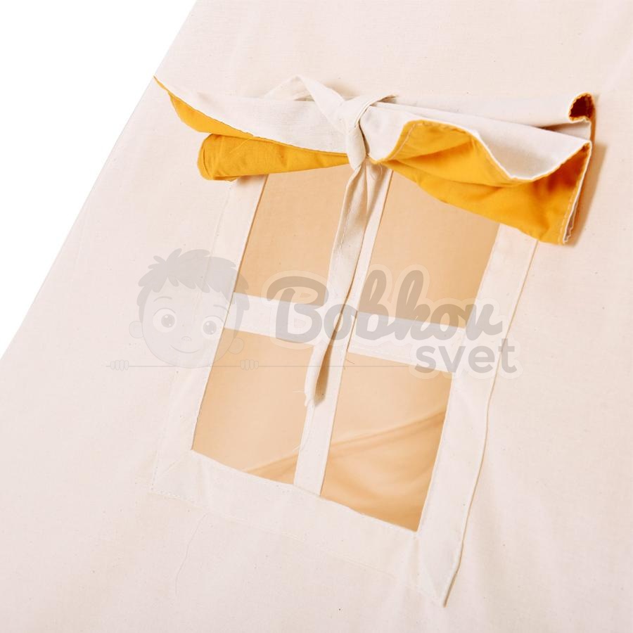 Teepee stan pre deti set s príslušenstvom - krémovo medový s pompoms