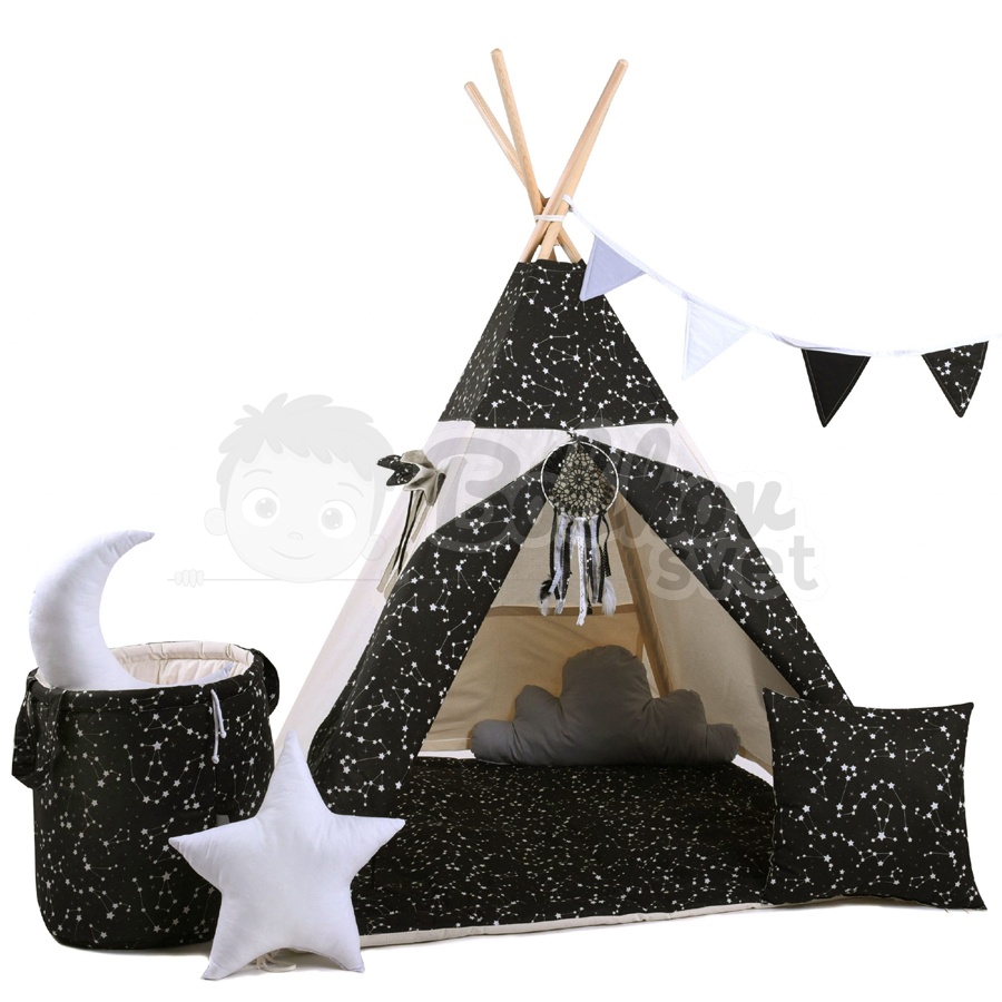 Teepee stan pre deti set s príslušenstvom - nočné nebo