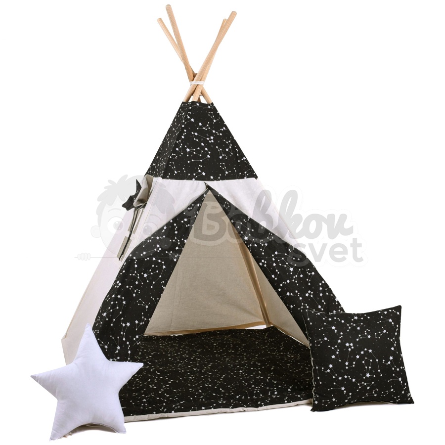 Teepee stan pre deti set s príslušenstvom - nočné nebo