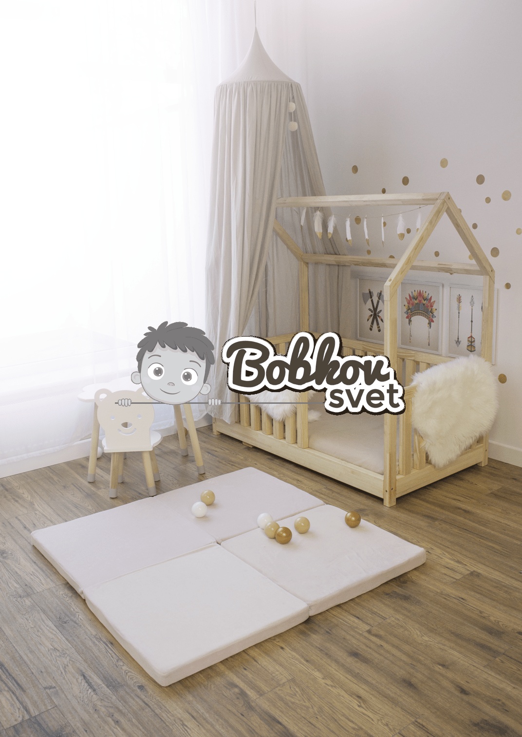 Detská podložka na hranie MeowBaby® 120 x 120 cm štvorec - svetloružová