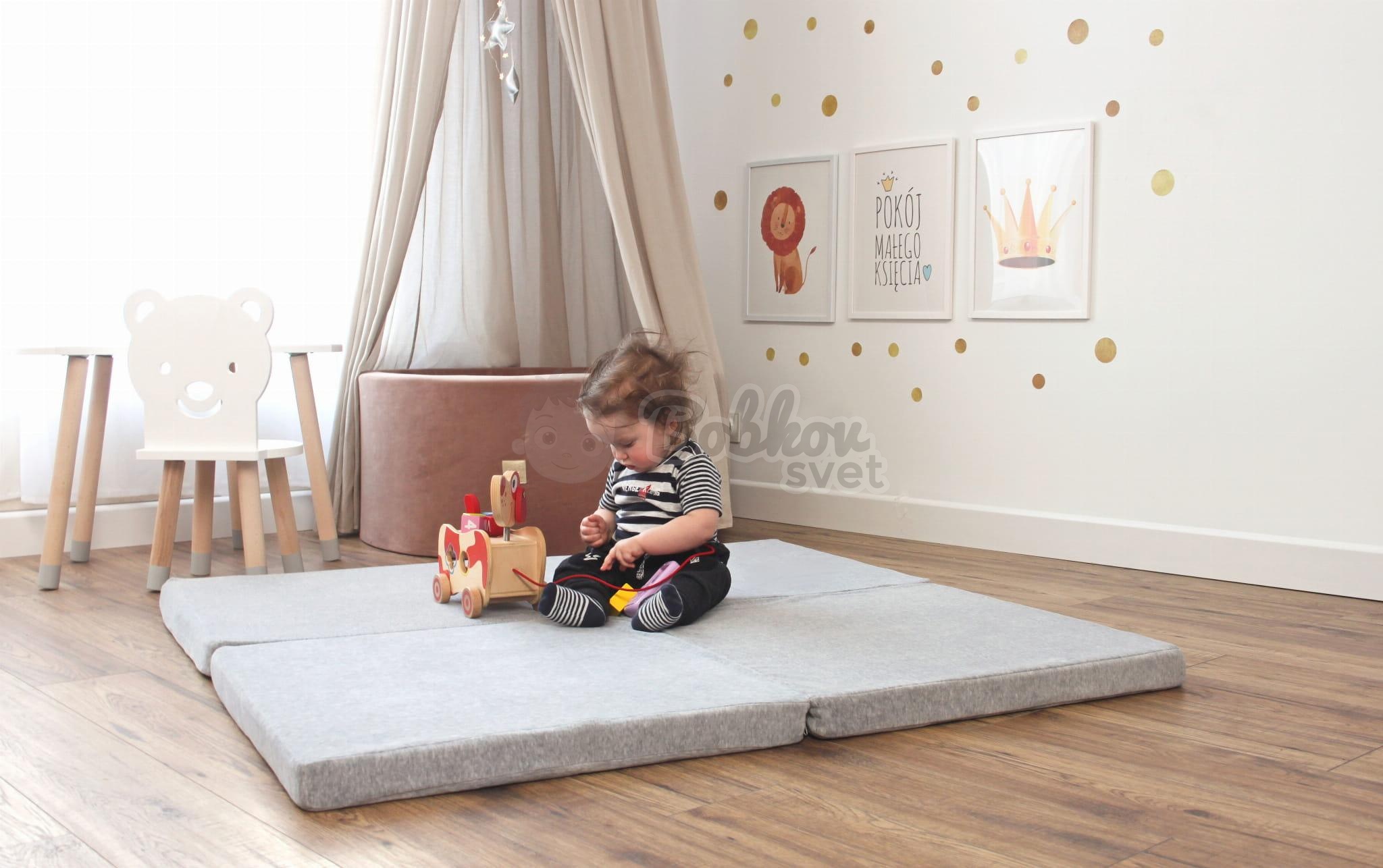 Detská podložka na hranie MeowBaby® 120 x 120 cm štvorec - svetlosivá