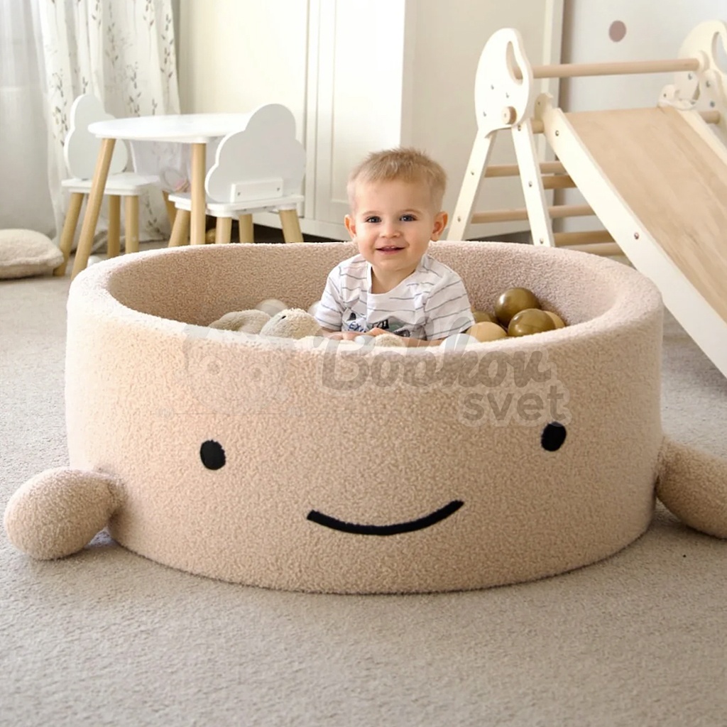Detský suchý bazén Whale EXCLUSIVE Boucle s guličkami 200 ks (ø 90cm) soft PINK