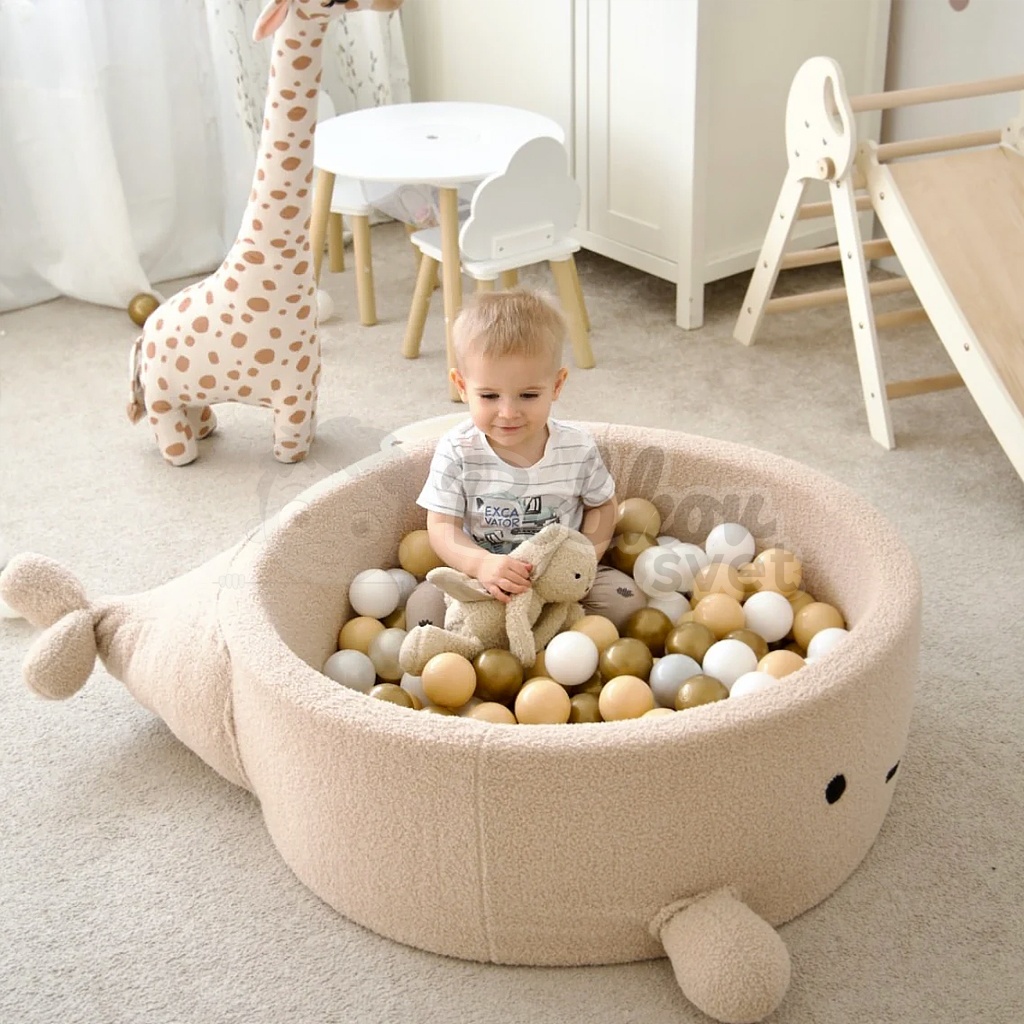 Detský suchý bazén Whale EXCLUSIVE Boucle s guličkami 200 ks (ø 90cm) soft BLUE