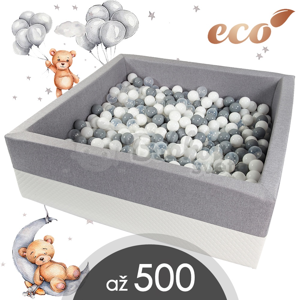 XXL štvorcový suchý bazénik 120x120 s loptičkami až 500 ks - ECO bledo sivý