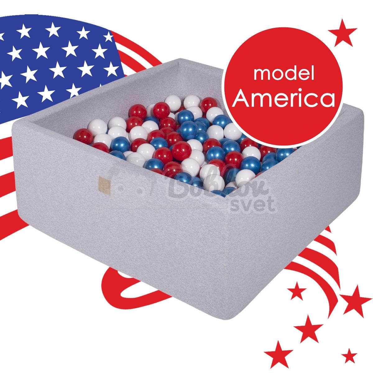 Veľký štvorcový suchý bazénik - model AMERICA s guličkami 400 ks (110x110x40cm)