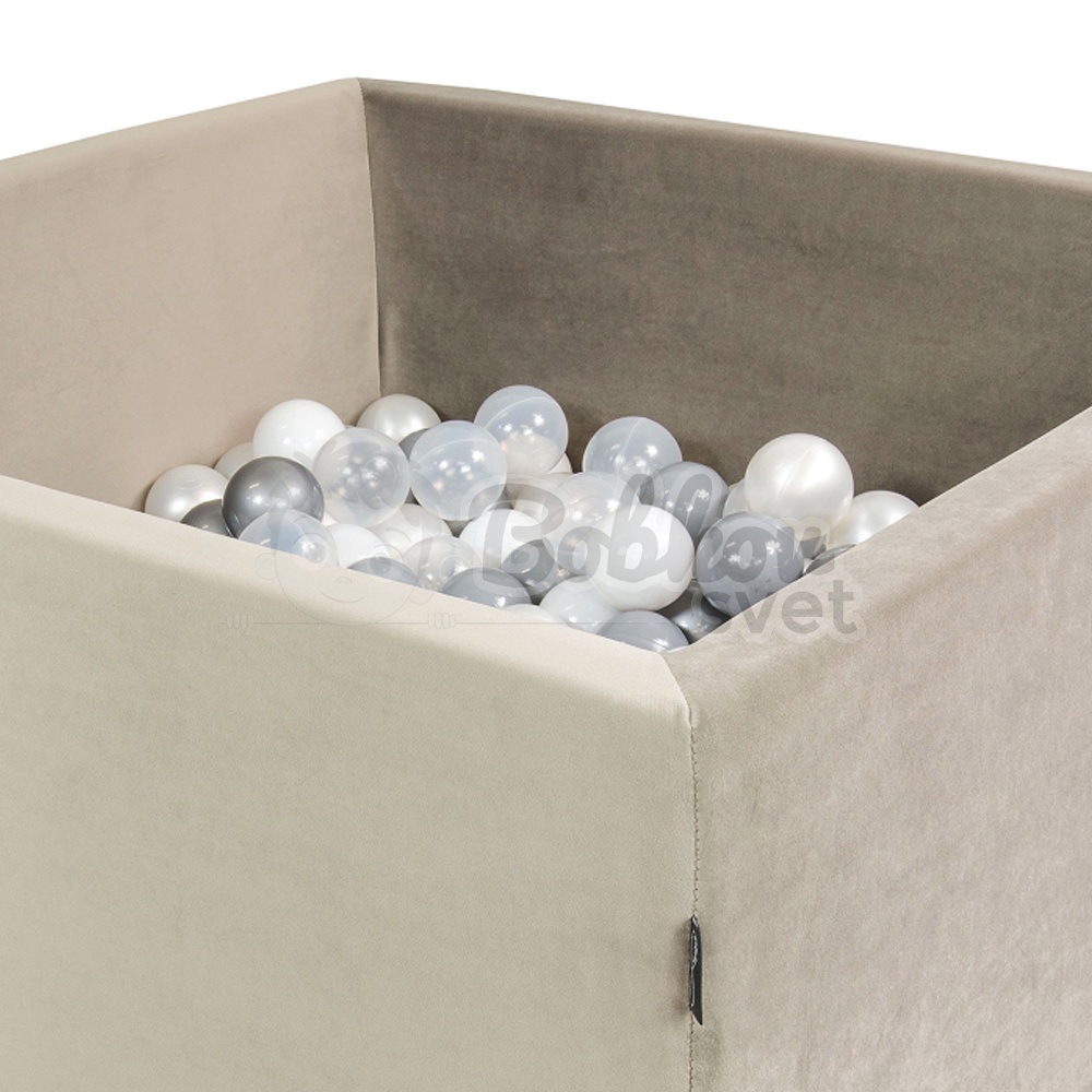VELVET štvorcový suchý bazénik 90x90 s loptičkami 200 ks - béžový
