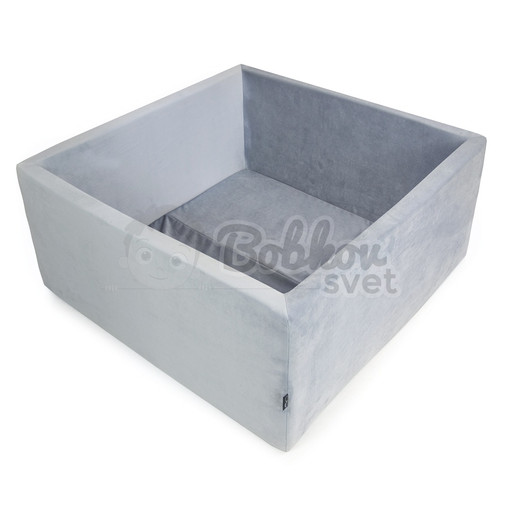 VELVET štvorcový suchý bazénik 90x90 s loptičkami 200 ks - bledosivý
