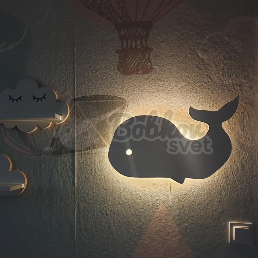Detské LED svetielko do izby / lampička na stenu - veľryba