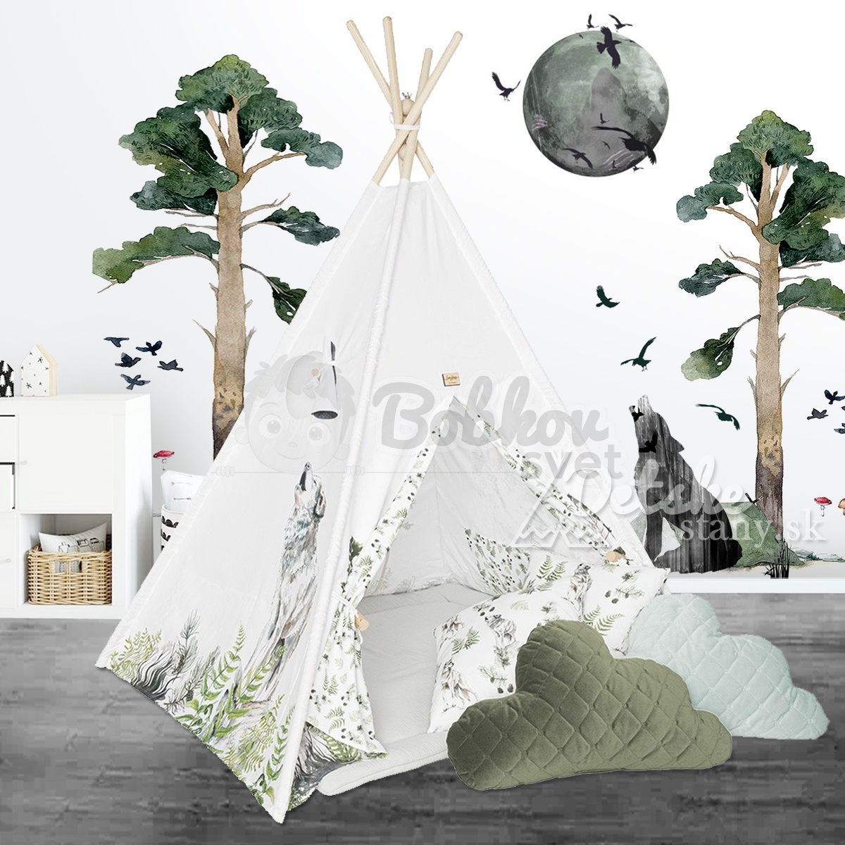 Típí stan pre deti EXCLUSIVE set - Forest WOLF / vlk
