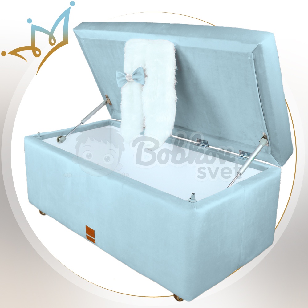 LUXURY úložný box / veľký taburet na sedenie s uškami - bledomodrý