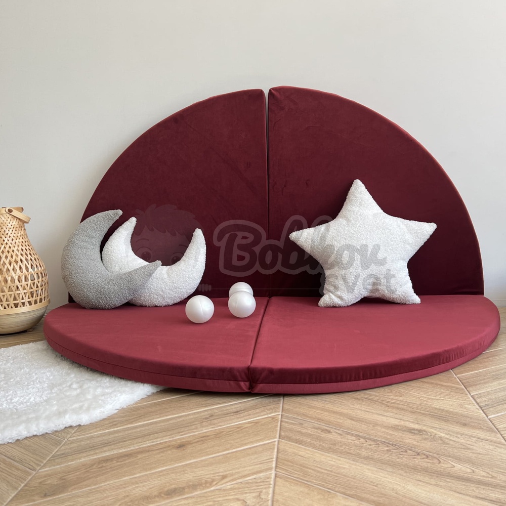 Skladacia hracia podložka Ø 130 cm BOHO ŠTÝL VELVET - bordová