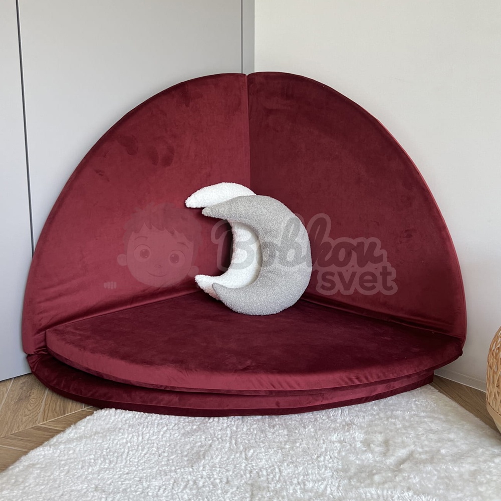 Skladacia hracia podložka Ø 130 cm BOHO ŠTÝL VELVET - bordová