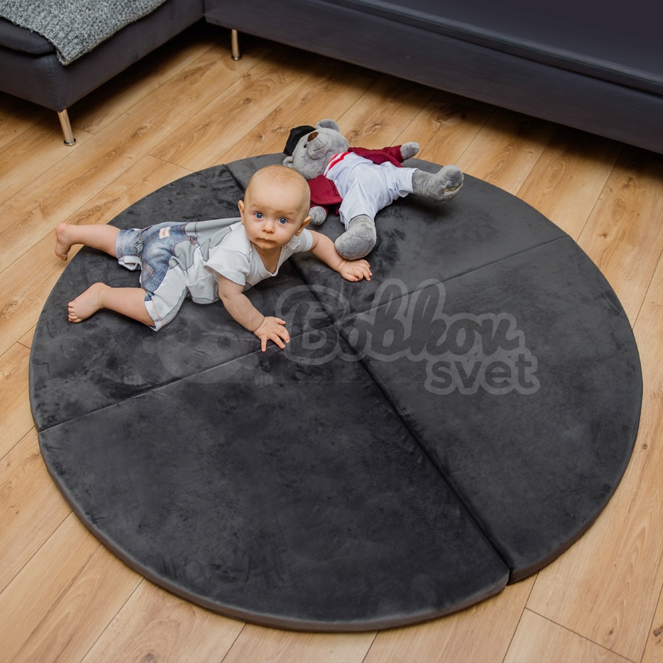 Skladacia hracia podložka Ø 130 cm BOHO ŠTÝL VELVET - grafitová