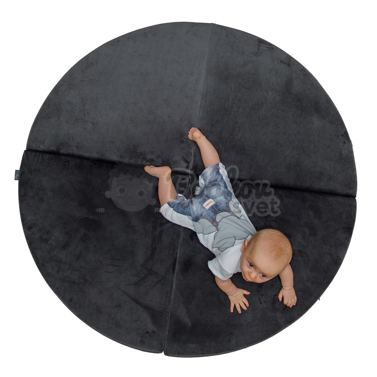 Skladacia hracia podložka Ø 130 cm BOHO ŠTÝL VELVET - grafitová