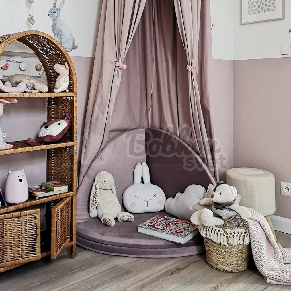 Skladacia hracia podložka Ø 130 cm BOHO ŠTÝL VELVET - púdrovo ružová