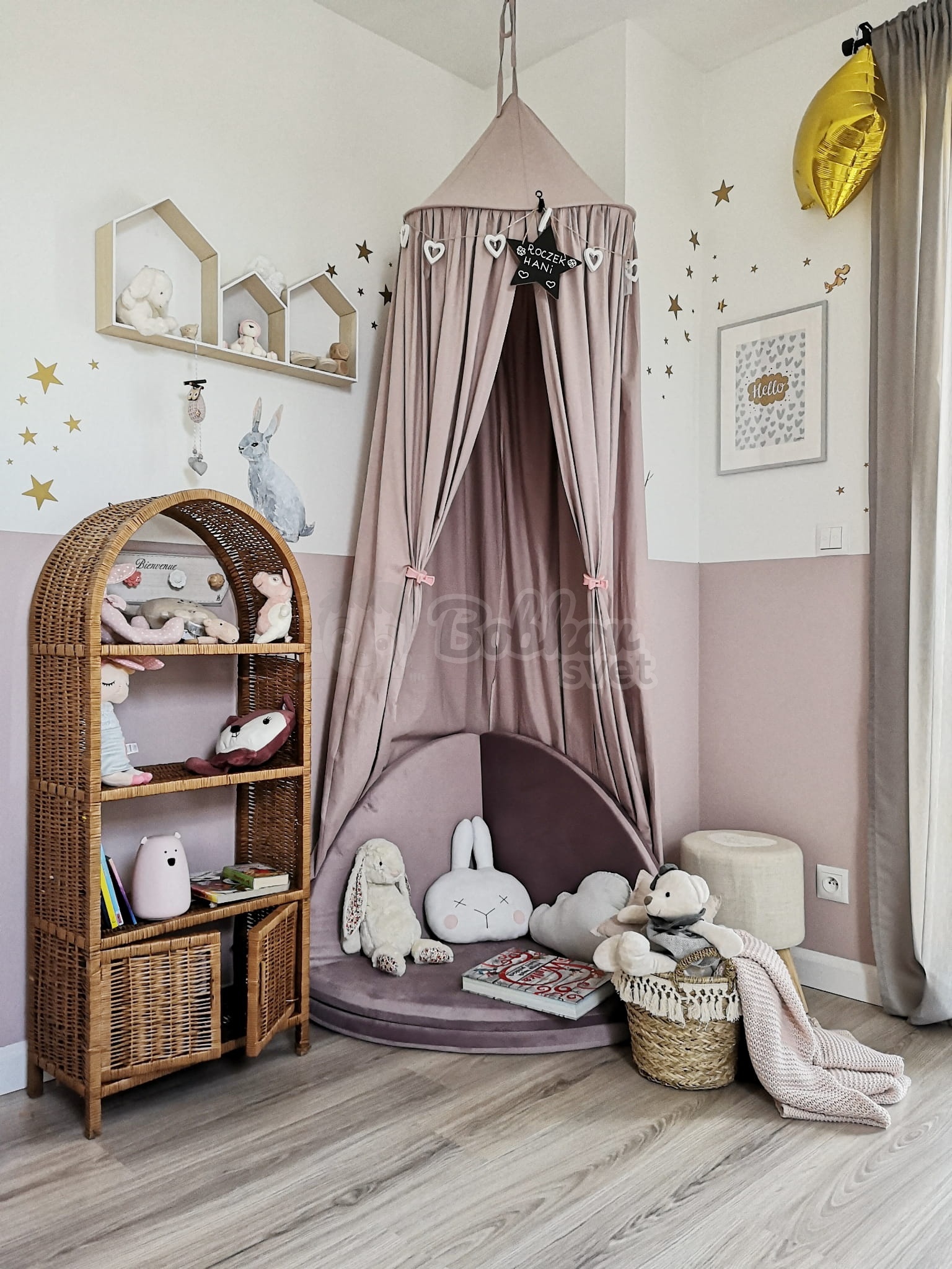 Skladacia hracia podložka Ø 130 cm BOHO ŠTÝL VELVET - púdrovo ružová